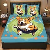 Spannbettlaken für Kinder 160 * 200 cm schlafcouch Laufendes Hündchen Blau Niedliche Cartoon Stil Spannbetttuch für Kinder Jungenzimmer weicher Bettbezug