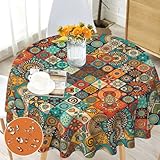 Tischdecke Rund 150 cm Boho landhausstil Tischdecke Wasserdicht Anti-Falten Böhmische Mandala Table Cloth für Küche, Esstisch, Couchtisch, Parteien, Abendessen. (Tablecloth 02, 150 cm)…