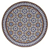 Casa Moro Mosaiktisch D120 Ankabut Braun Blau rund mit Eisen-Gestell Höhe 73cm | Kunsthandwerk aus Marokko | Dekorativer Gartentisch Balkontisch Bistrotisch Mosaik Esstisch | MT2215
