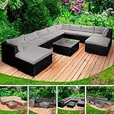 BRAST Gartenmöbel Lounge Set | 4-12 Personen viele Modelle & Farben | incl. extra Dicke Kissen | TÜV geprüft | Outdoor Loungemöbel Sitzgruppe Essgruppe Garnitur | Freedom Schwarz