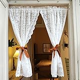 Daliena Scheibengardinen Lang Weiß Landhausstil Bistro Gardine mit Stangendurchzug, Halbtransparent hochwertige Stickerei, BxH 65x120cm 2 Stücke