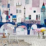 Benutzerdefinierte Fototapete 3D Handgemalte Abstrakte Architektur Ölgemälde Tapete Cartoon Schlafzimmer Wohnzimmer Hintergrund Wandkunst Kinderwandbild 430Cm(W)×300Cm(H)