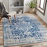 Surya Syracusa Vintage Teppich - Orientalischer Teppich Wohnzimmer, Esszimmer, Schlafzimmer - orientalischer Boho Teppich, Kurzflor Teppich für einfache Pflege - Teppich Groß 120x170m in Blau