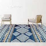 Xiaosua Waschbar Antirutschmatte Für Teppich Blau Teppich Salon Blau Quadratisches Streifen Muster Esszimmer Schlafzimmer Waschbar Schlafzimmer 120X180Cm Teppich Anti-Rutsch 3Ft 11.2''X5Ft 10.9''