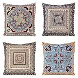 Outdoor Kissen Wasserdichter Kissenbezug 70x70 cm Kissenbezüge 4er Set Leinen Dekorativ Kissenhüllen Quadratische Kopfkissenbezug Sofa Kissen Zierkissen Pillow Cover Garten Deko Europäisch Vintage B80