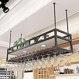 XIaoHESHop Eisen Metall Wand montierte Weinregale, Hängende Weinflasche Display Organizer Halter, Rotes Weinregal für Haus Küche Bar Dekor mit Dampfglashalterung und Licht