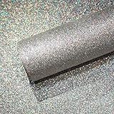 VEELIKE Selbstklebende Tapete Glitzer Silber Glitzerfolie Deko Möbelfolie Glitzerpapier Tapeten Wohnzimmer Modern Klebefolie Ornamente Party Dekoration Festliche Selbstklebende Folie Möbel 40cm×300cm