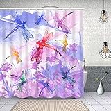 Dfform Duschvorhang,Herbst Sommer Libelle Schmetterling Blumen,Waschbar Shower Curtains Wasserdicht und mit 12 Ringe Bad Vorhang 180x180cm