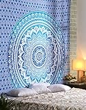 RAJRANG BRINGING RAJASTHAN TO YOU Blauer Baumwoll Mandala Wandteppich 228 x 213 cm Omber Hippie, dekorativer großer Wandbehang