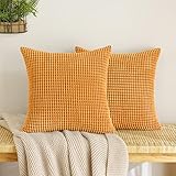 EMEMA Kordsamt Kissenbezug Granulat Dekorative Sofakissen Dekokissen Kissenbezüge Couchkissen Kissenhülle Weich Kissen Bezug Zierkissen für Sofa Couch Wohnzimmer 2er Set Orange 60x60 cm