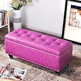 Kunstleder-Aufbewahrungsbank, Pu-Leder-Ende der Bettbank mit Stauraum, modernes Zuhause, Schlafzimmer, Wohnzimmer, Fußhocker, Multifunktionsbänke (Color : Purple, Size : 31x16x18in