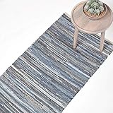 Homescapes Teppich/Läufer aus recyceltem Jeansstoff/Denim, 66 x 200 cm, Jeansteppich, blau