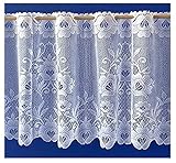 heimtexland ® Scheibengardine Jacquard Blumen Bordüre Gardine weiß Bistrogardine gebogt Typ10 HxB 42x125 cm