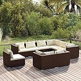 ZEYUAN 9-TLG. Garten-Lounge-Set mit Kissen, Gartenlounge, Balkon Möbel, Terrassenmöbel, Lounge Gartenmöbel Set, Loungemöbel Terrasse, Balkon Lounge Set, Poly Rattan Braun