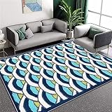 DJHWWD Teppich Outdoor Wohnzimmer Teppich Blau Geometrisches Muster In Einem Bogen Schlafzimmer Anti-Milben Rugs 100X160Cm XXL Teppich 3Ft 3.4''X5Ft 3''