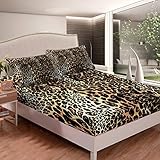 Loussiesd Leopardenmuster Spannbetttuch Safari Gepardenmuster Spannbettlaken 140x200cm für Kinder M?dchen Frauen Ultraweiche Wildtier Thema Bettlaken Set Wildlife Stil Dekor rutschfeste 2 STK