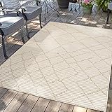 carpet city Outdoor Teppich Terrasse Wetterfest - 100x200 cm - Balkonteppich Beige - Raute-Optik - In-& Outdoor Teppiche für Veranda, Garten, Küche, Bad oder Wohnzimmer