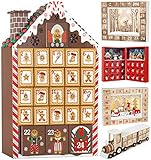 BRUBAKER Adventskalender aus Holz zum Befüllen - Lebkuchenhaus mit LED-Beleuchtung - Wiederverwendbarer DIY Weihnachtskalender 26.2 x 45 x 5.5 cm