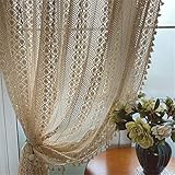 DEAMOS Vintage Vorhänge Landhausstil Häkeln Stricken Handgemacht Beige Gardinen mit Quaste,Boho Baumwolle Leinen Küche Wohnzimmer Schlafzimmer Vorhang,1 Stück,B150×H220cm