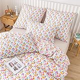 KeoWin Bettwäsche 135x200 4teilig Mikrofaser Angenehm Bedding Set mit Reißverschluss, Bettwäsche Doppelpack, Bettbezüge 135x200cm mit 2 Kissenbezüge 80x80cm, Blumen Bunt