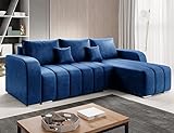 ML Furniture Ltd Velvet Ecksofa in L-Form 245 x 86 x 147 cm mit Schlaffunktion und Bettzeugbehälter - Schlafsofa mit Bettkasten - Eckcouch mit Stauraum - Rechts Couch Velours - Farbe: Blau MO77