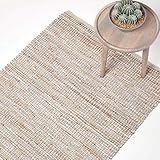 Homescapes Teppich/Bettvorleger Madras aus recyceltem Leder und Hanf, 90 x 150 cm, Natur