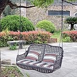 Outdoor Furniture Außenterrasse Veranda Schaukel und Hängesessel, Mit Kette und Kissen Garten Garten hängen Korb Korbstuhl, Aufgehängter doppelter Schaukelstuhl Balkon Schmiedeeisenschaukel
