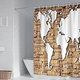 Duschvorhang 180X200, Duschvorhang Polyester Weiß Beige Weltkarte Auf Ziegelmauer Badezimmer Duschvorhang