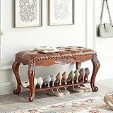 Eingangsbank aus Massivholz, Vintage, Schuh-Organizer, gepolsterte Schuhbank aus Leder, mit Knöpfen, Endbank für Schlafzimmer