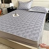 Daenlujec Boxspringbett oder Topper 150 * 200cm,Latex Cool Silk Sommer-Spannbettlaken und Kissenbezüge, waschbare Feste Tagesdecke für Schlafzimmerwohnungen für Erwachsene, hellgrau