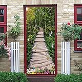 tapete selbstklebend 85x215cm(33.46 inches * 84.64 inches) Holzleiter Pflanze Türposter Fototapete Türfolie Wasserdichte Abnehmbare Pvc Türtapete Innentür Schlafzimmer Küche Bad Home Deko