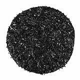 Homescapes runder Lederteppich Dallas (150cm), Fransenteppich aus 100% Echtleder, moderner Shaggy-/Hochflor-Teppich, schwarz