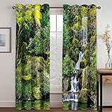 IZREEL Thermovorhänge Wohnzimmer Modern Blickdicht 166X200cm (HxB) 3D Grüne Waldfelsen Muster Blickdicht Ösenschal 2Er Set Verdunkelungsvorhang Vorhänge Lärmminderung Gardinen Fensterdekoration