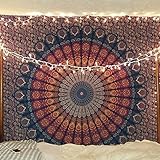 Bless International Indischer Hippie Bohemian Psychedelic Peacock Mandala Wandbehang Bettwäsche Tapisserie (Golden Blue, Twin (54x72Inches) (140x185cms))