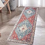 Poowe Boho Läufer Teppich, 45 x 120 cm, Vintage-Küchenteppich, orientalisch, abgenutzt, Teppichläufer, waschbar, rutschfest, für Wohnzimmer, Eingang