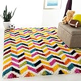 Safavieh Kids Shag Collection SGK565A Regenbogen-Chevron-Teppich, fusselfrei, für Wohnzimmer, Schlafzimmer, Esszimmer, Eingangsbereich, Plüsch, 5,1 cm dick