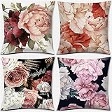 ZANHOG Kissenbezug 45x45cm, 4er Set Kissenhülle, Rosa Blume Quadratisch Kissenbezüge, Outdoor Dekokissen Modern Home Deko Kissen Bezug für Sofa Stuhl Garten Lounge Kissen Deko