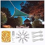 AdeptT Garten-Sonnenschutz, dreieckiger Sonnensegel-Sonnenschutz, UV-stabilisierter konkaver Garten-Sonnenschutz für Gartenrasen mit LED-Licht, grün,3.5 * 3.5 * 3m