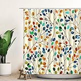 CapiSco Blumen-Duschvorhang für Badezimmer Sommer bunte Blätter Vorhang Badezimmer Dekoration Boho Duschvorhang Set mit Vorhanghaken Ästhetische Badewanne wasserdicht mit 12