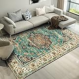 CHOSHOME Waschbarer Teppich Wohnzimmer 120x170CM Vintage Kurzflor Teppich Mit Orient Design Groß Weiche Teppich für Esszimmer Schlafzimmer rutschfest Teppich Kunstwolle Boho In & Outdoor Teppich Blau