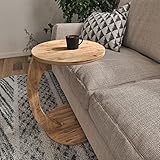 [en.casa] Beistelltisch Holeby in C-Form mobiler Sofatisch Wohnzimmertisch 56 x Ø38 cm Couchtisch Holzoptik