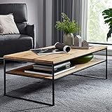 Lomadox Couchtisch Sofatisch 110 cm mit Ablageboden in Wildeiche massiv geölt, B/H/T ca. 110/40/60 cm