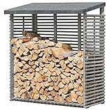 Gartenpirat Holzunterstand für Kaminholz aussen mit Rückwand – Kaminholzregal aussen – Imprägniert – Wetterfest & Langlebig – Grau – 188 x 183 x 69 cm