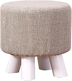 Fußschemel aus Holz, rund, mit Aufbewahrungskissen, gepolsterter Hocker, abnehmbares Leinenset, Massivholz, Wohnzimmer, Wechselschuhbank, 4 Beine FENPING (Größe: B)