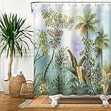Duschvorhang Wald, Uiiooazy Duschvorhang Grün Blätter Dschungel Tropische Pflanzen Duschvorhänge Badewanne Anti Schimmel Wasserdicht Polyester Stoff Waschbar Blickdicht Bad Vorhang mit Haken 180x180cm