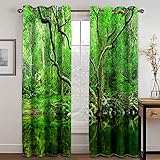 Vorhang Wärmeisolierend 2Er Set 3D Grüner Tropischer Dschungel Muster Für Schlafzimmer 234x230 Cm Gardinen Verdunklungsvorhänge Blickdicht Vorhänge Set Mit Ösen, Kälteschutz Wohnzimmer Kinderzimmer