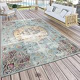 Paco Home In- & Outdoor Teppich Modern Orient Print Terrassen Teppich Türkis, Grösse:240x340 cm