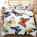 ONDIAN Schlafzimmerdekoration Mikrofaser 220x220 cm Schmetterling Farbe Bedruckter Bettbezug Trösterbezug mit Reißverschluss Weiche, Bequeme Bettwäsche Bettwäsche für Kinder Erwachsene