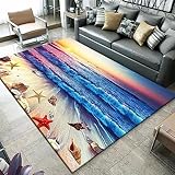 DJHWWD Couchtisch Teppichboden Wohnzimmer Blau Strand Dämmerung Muster Teppich-Restaurant Küchen Teppiche Teppich Kinderzimmer Blau 140X200Cm 4Ft 7.1''X6Ft 6.7''