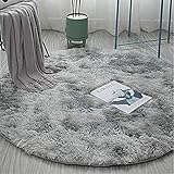 Rund Teppiche Hochflor Rund Teppich Wohnzimmer Langflor Teppiche für Wohnzimmer flauschig Shaggy Schlafzimmer Bettvorleger Outdoor Teppiche(Grau weiß, 160cm)